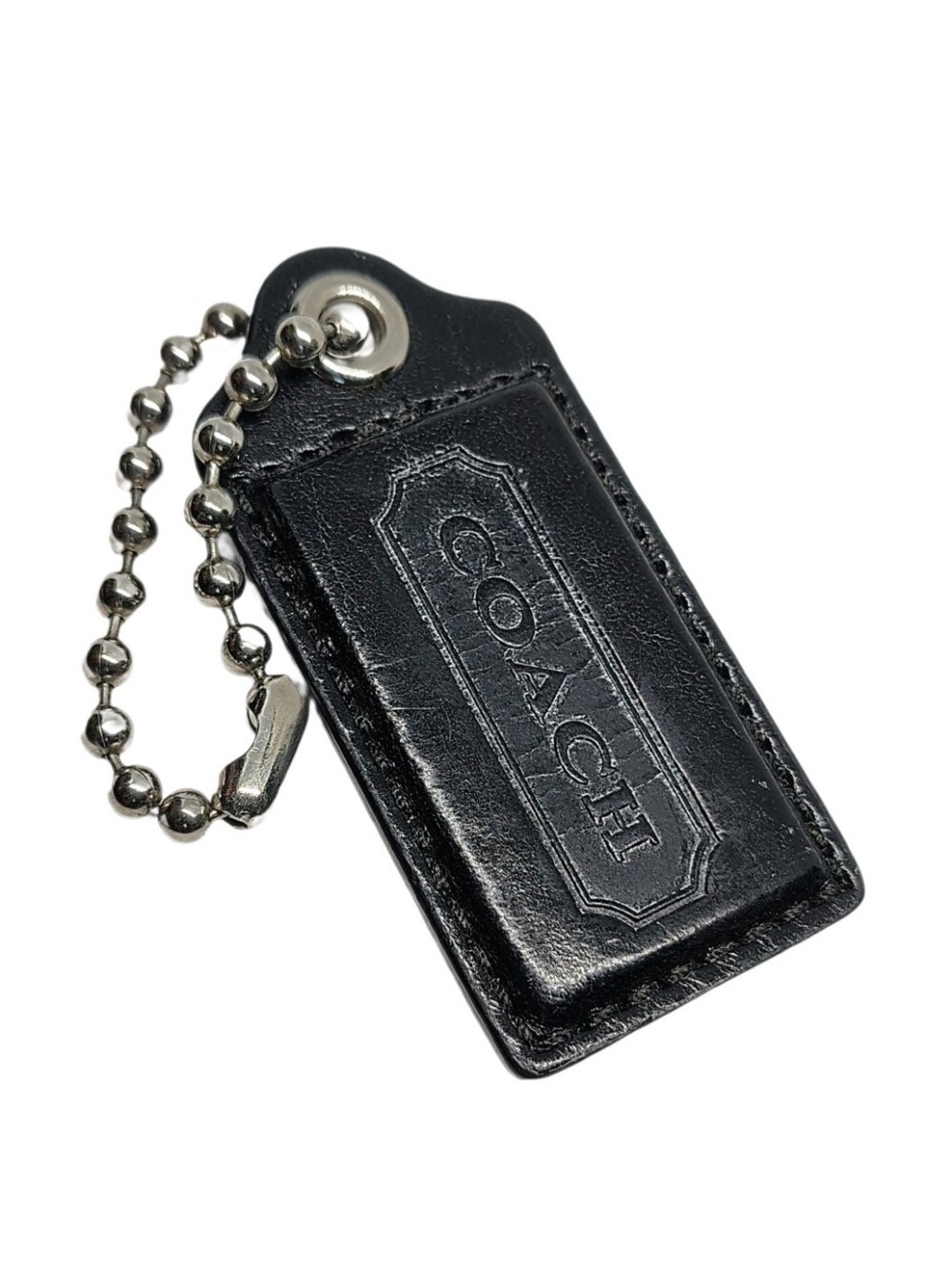 🤩 LG 2.5" Y2K Coach Black Polished Leather Hangtag Bag Fob Purse Charm Keychain